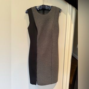 Tahari gray and black scuba dress with zipper detail